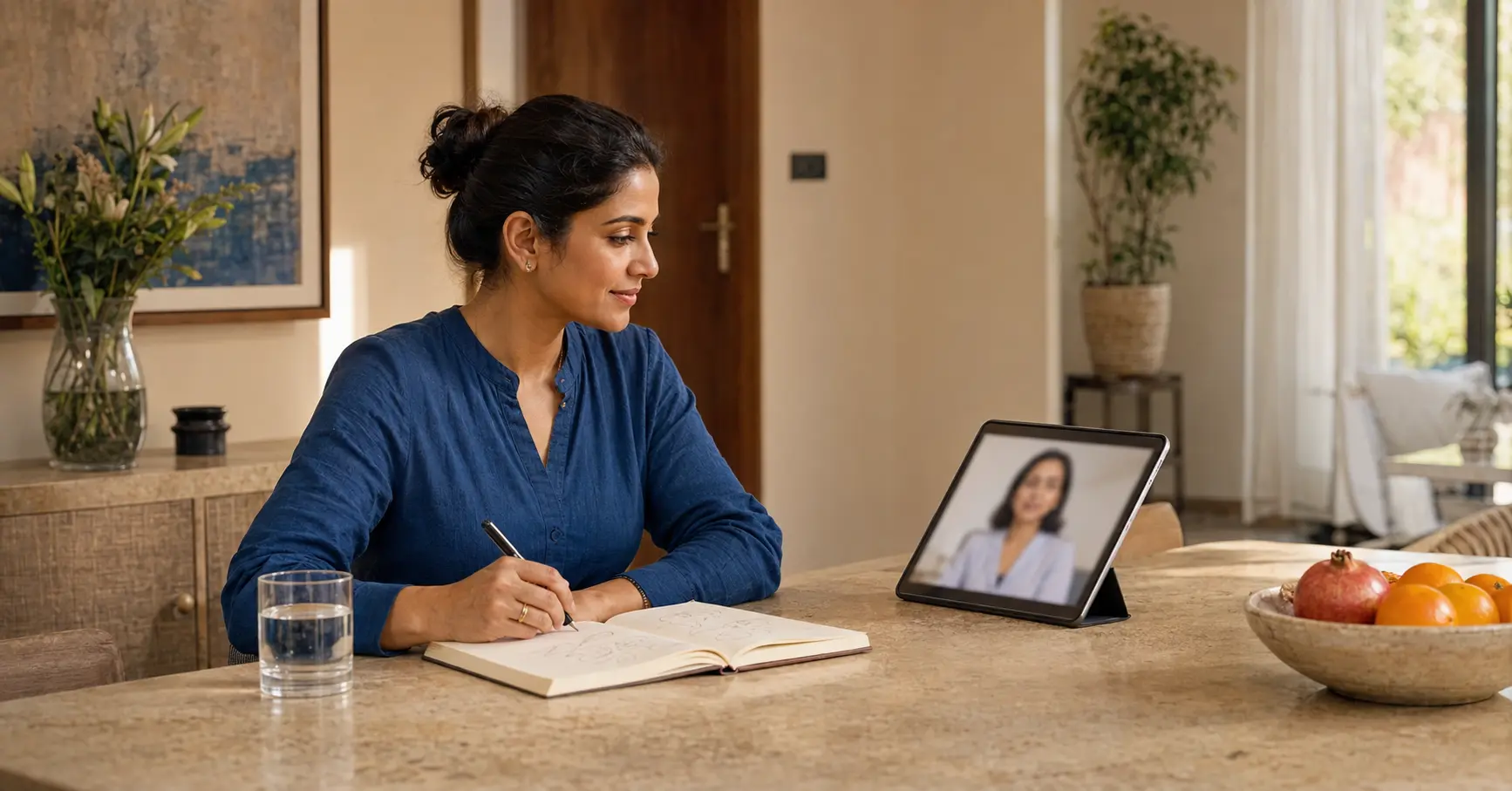 Woman joining an online wellness consultation